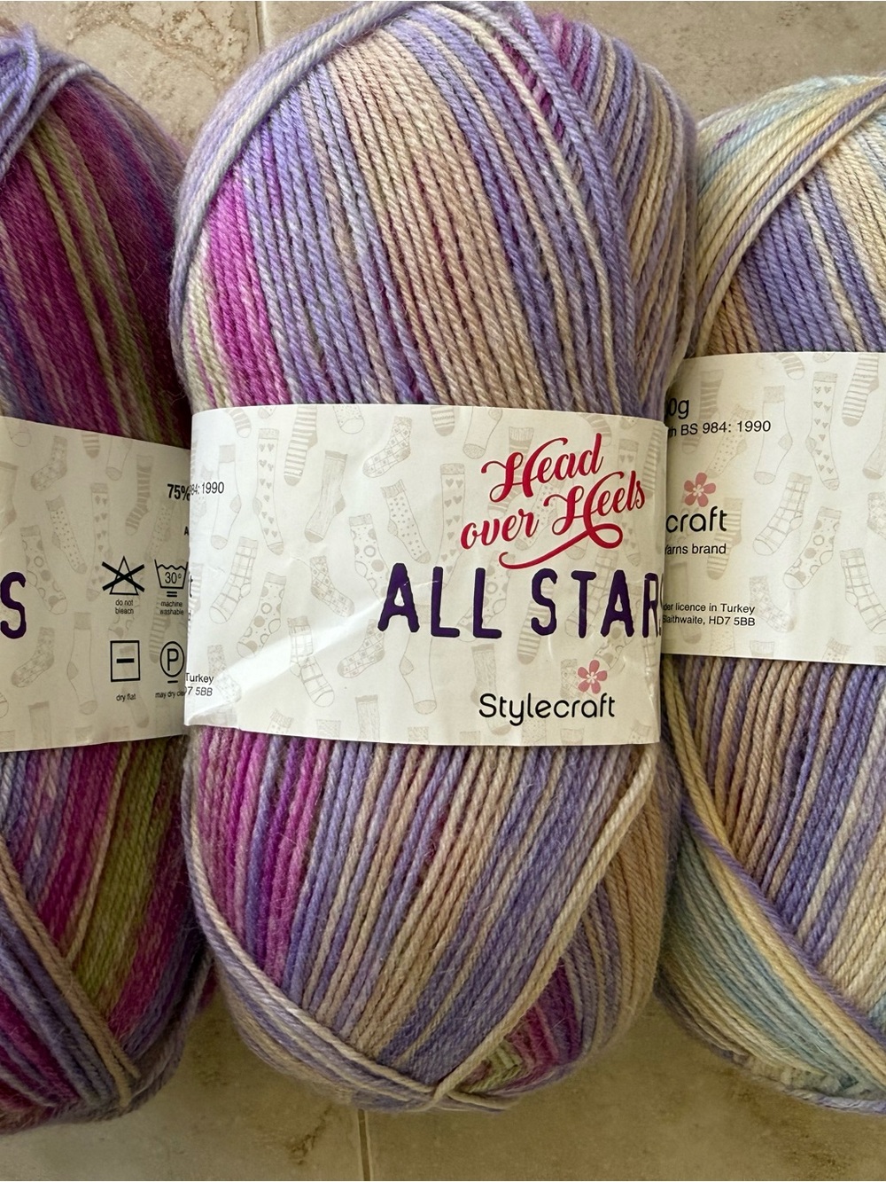 Stylecraft All Star Variegated Yarn - Pastel Lavender, Pink, Cream - 3 Skeins